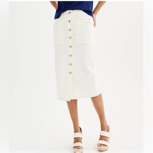 NWOT Sonoma Women’s Good for Life Midi Cream Button Skirt Sz 12 - Picture 4 of 5